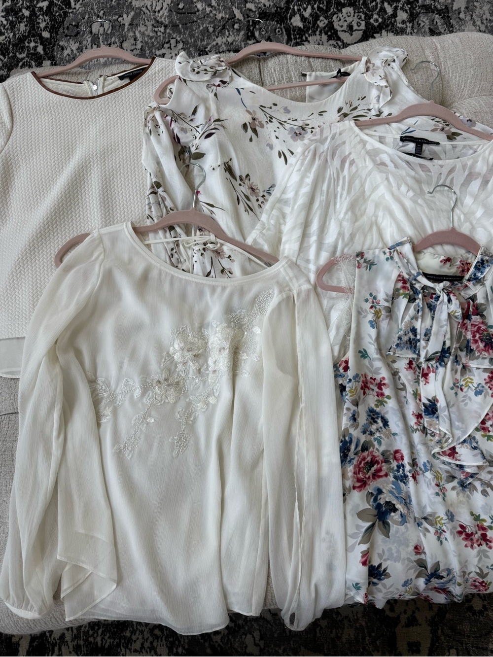 White House Black Market Cream & Floral Mixed Blouse Collection